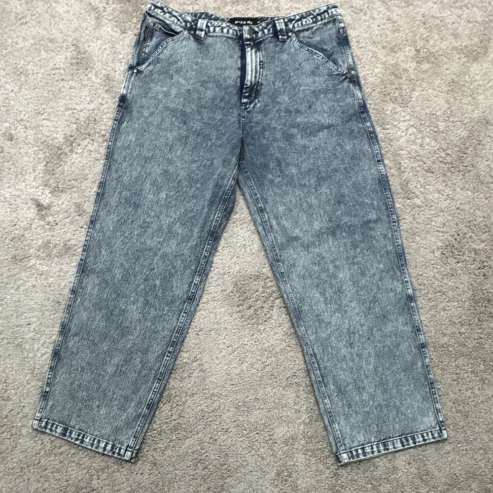 Quasi Men's Acid Wash Blue Denim Jeans Straight Leg Regular Fit 5-Pocket Size 38